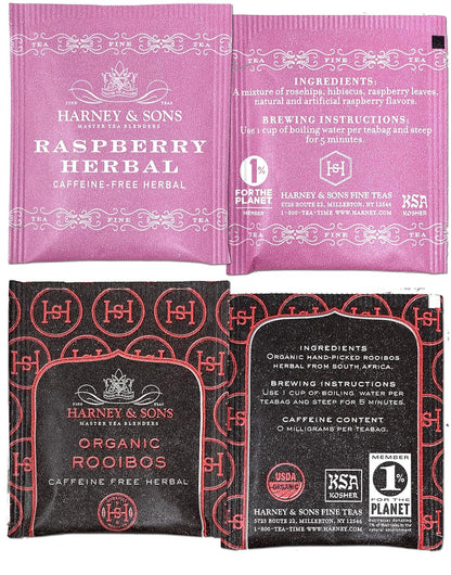 Harney & Sons Assorted Tea Bag Sampler 40 Count – Harney Decaf Tea Bags Variety Packs, Herbal Tea Bundle Caffeine Free Tea