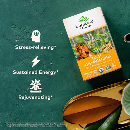ORGANIC INDIA Calming Tulsi Ashwagandha Herbal, 18 Infusion Bags, 3 Pack