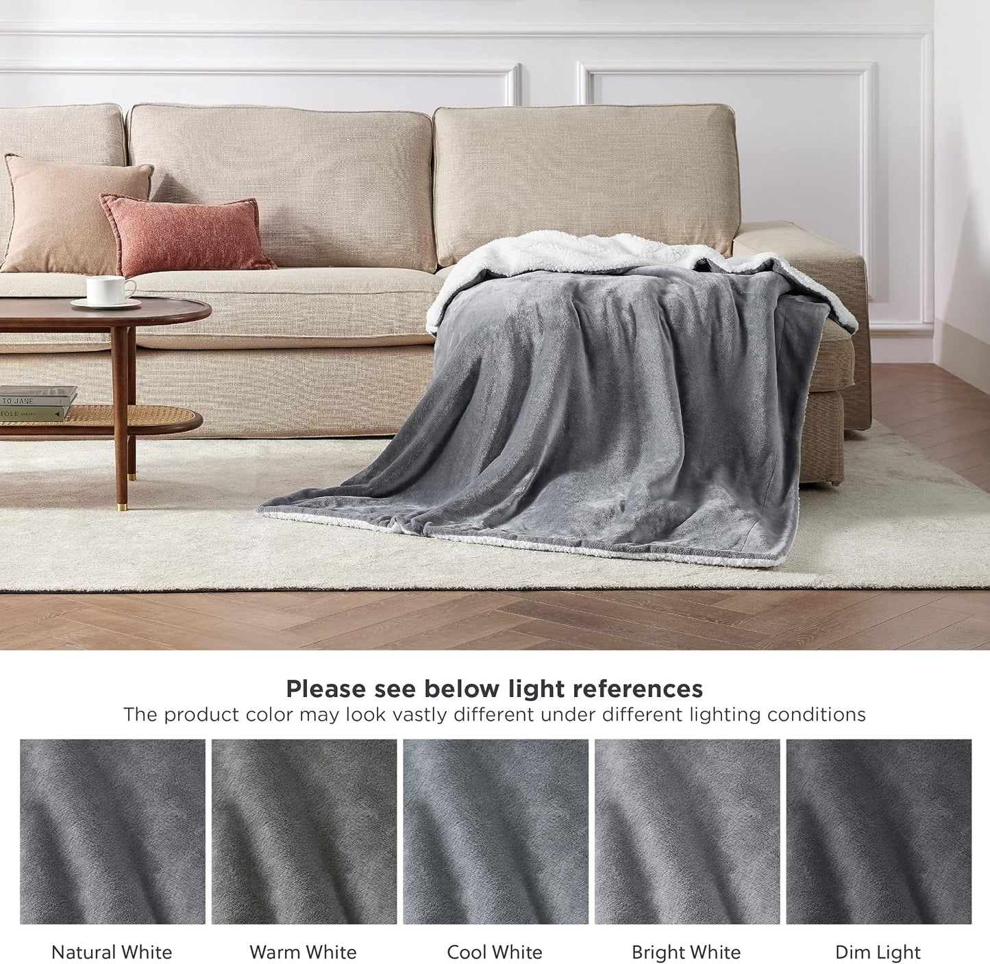 Bedsure GentleSoft Sherpa Fleece Throw Blanket for Couch, Non-Heated, Thick & Warm Cozy Blanket for Winter, Soft Fuzzy Plush Throw Gifts for Women and Men, Grey, 50x60 Inches