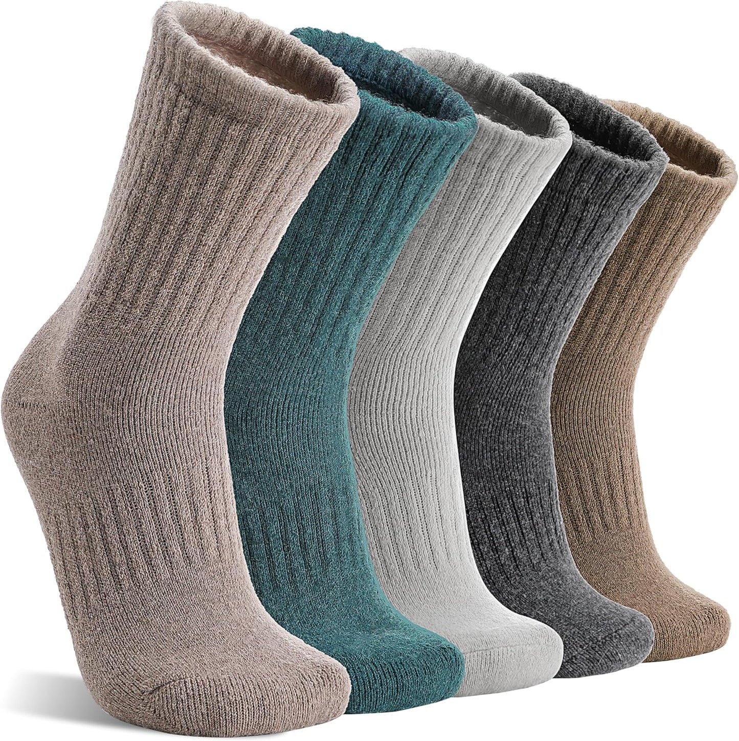 MOGGEI 5 Pairs Womens Merino Wool Socks Hiking Warm Winter Thick Thermal Crew Cozy Cabin Ladies Gift Comfy Boot Work Socks
