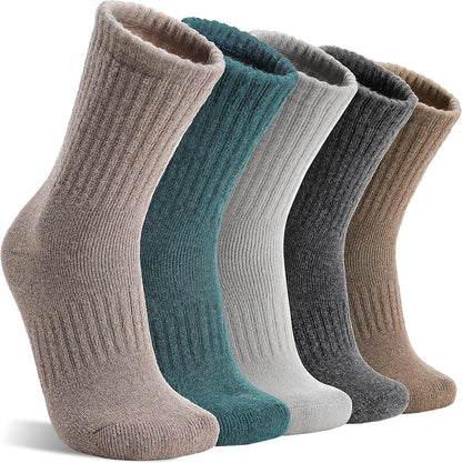 MOGGEI 5 Pairs Womens Merino Wool Socks Hiking Warm Winter Thick Thermal Crew Cozy Cabin Ladies Gift Comfy Boot Work Socks