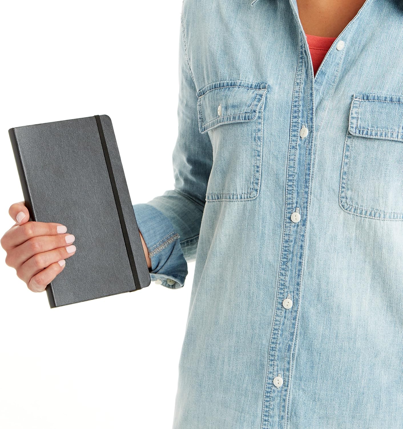 Amazon Basics Classic Lined Writing Notebook for Note Taking and Journaling, Hardcover with Elastic Closure, 240 Pages, 5" x 8.25", Black