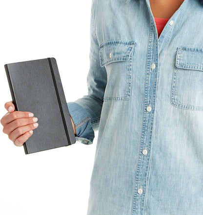 Amazon Basics Classic Lined Writing Notebook for Note Taking and Journaling, Hardcover with Elastic Closure, 240 Pages, 5" x 8.25", Black