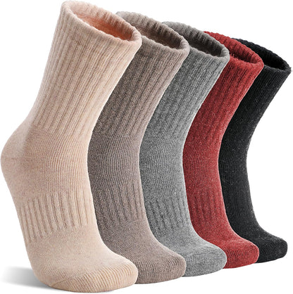 MOGGEI 5 Pairs Womens Merino Wool Socks Hiking Warm Winter Thick Thermal Crew Cozy Cabin Ladies Gift Comfy Boot Work Socks