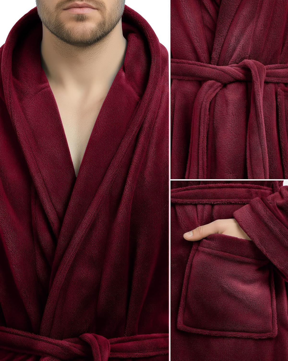 NY Threads Mens Robe with Hood, Luxury Plush Fleece Hooded Mens Bathrobe, Spa Bath Robe for Men