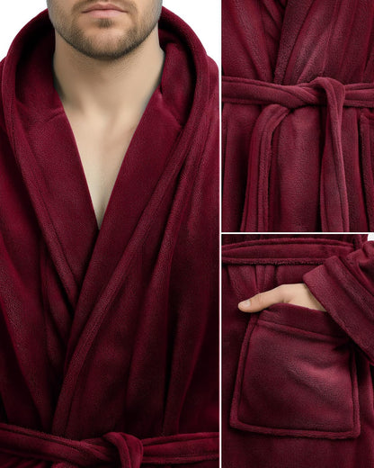 NY Threads Mens Robe with Hood, Luxury Plush Fleece Hooded Mens Bathrobe, Spa Bath Robe for Men