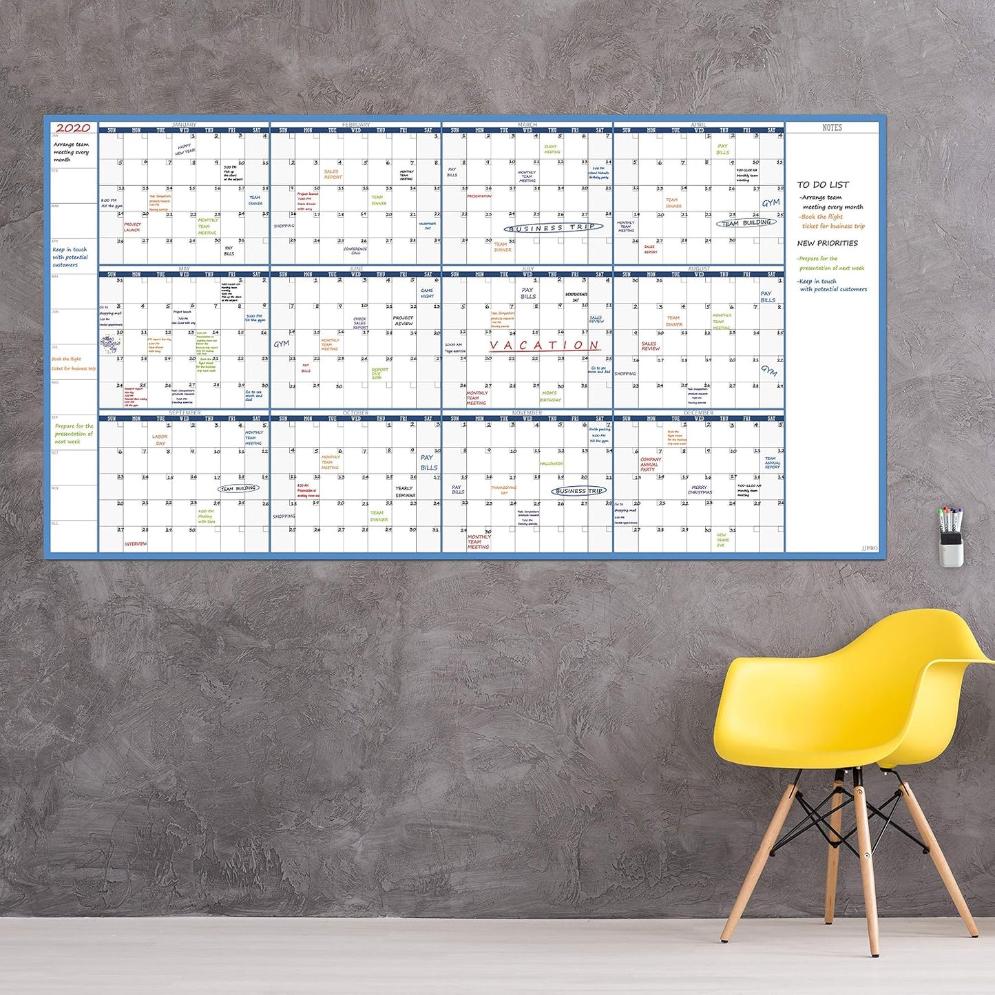 Dry Erase Wall Calendar - 38x26 Inches - Blank Undated Yearly Calendar - Whiteboard Premium Laminated Planner - Reusable Laminated Office Jumbo 12-Month Calendar (Vertical)