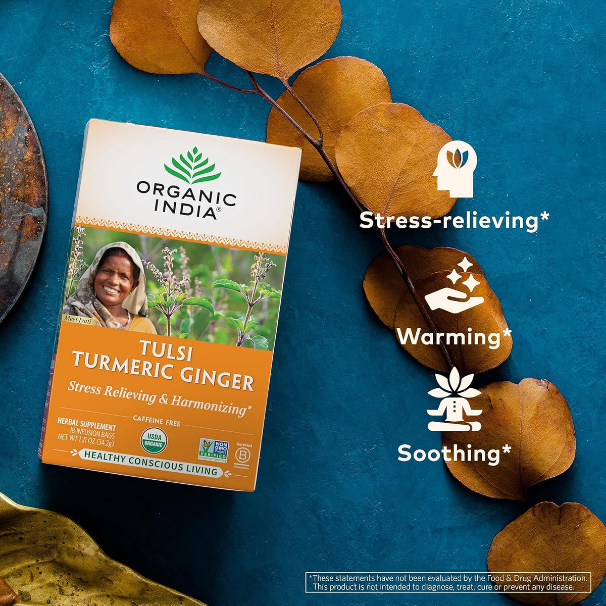 ORGANIC INDIA Tulsi Turmeric Ginger Tea Bags, 18 Infusion Bags, 1 Pack