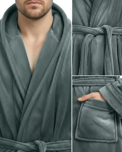 NY Threads Mens Robe with Hood, Luxury Plush Fleece Hooded Mens Bathrobe, Spa Bath Robe for Men