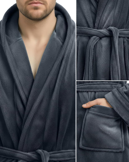 NY Threads Mens Robe with Hood, Luxury Plush Fleece Hooded Mens Bathrobe, Spa Bath Robe for Men
