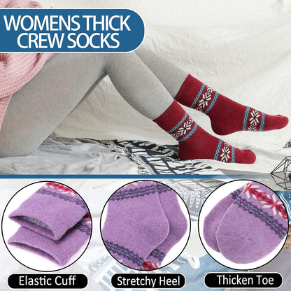 EBMORE Merino Wool Socks for Women Hiking Thermal Warm Winter Thick Boot Cozy Crew Comfy Work Socks for Ladies 5 Pairs