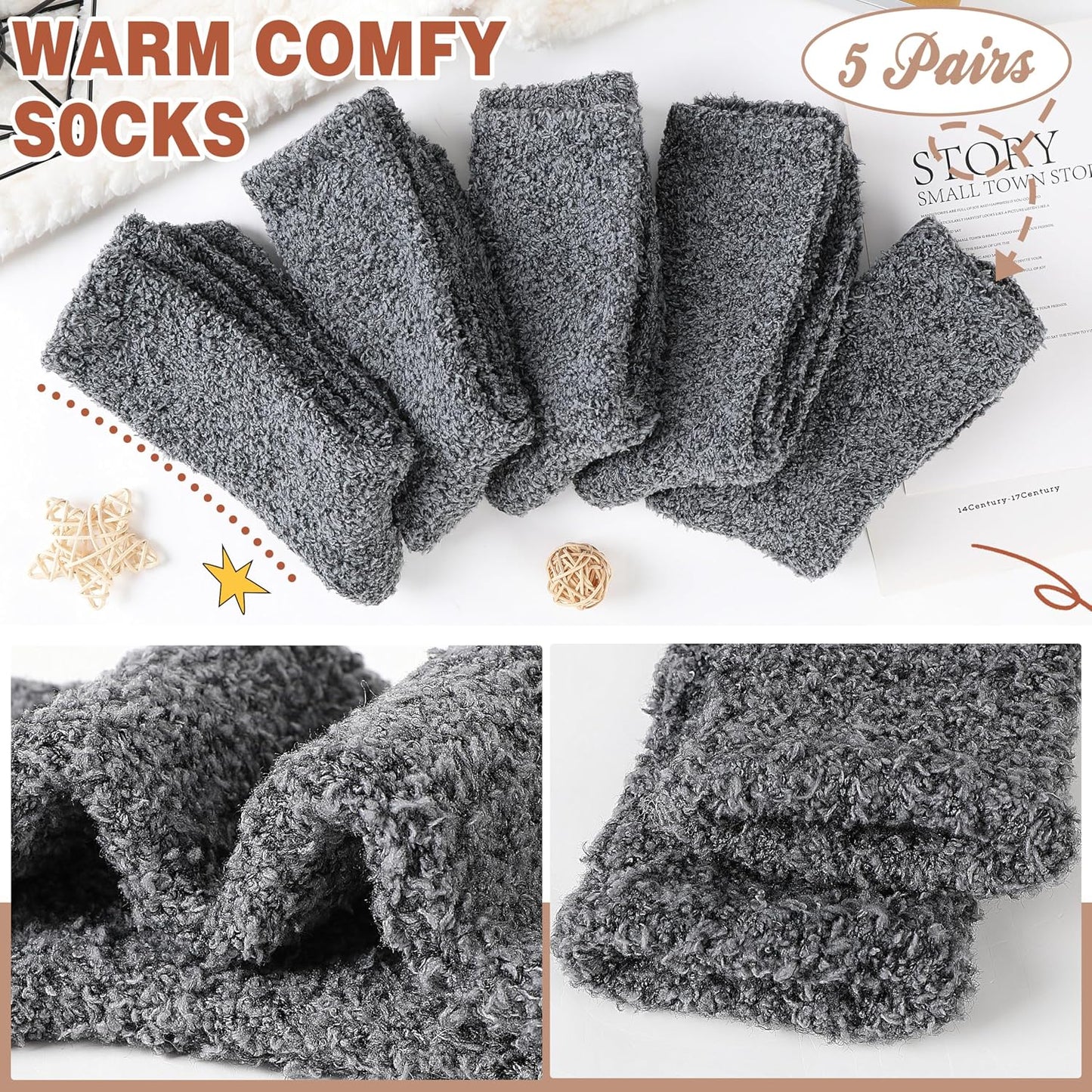 EBMORE Womens Fuzzy Socks Slipper Fluffy Cozy Comfy Cabin Plush Warm Winter Sleep Home Soft Socks