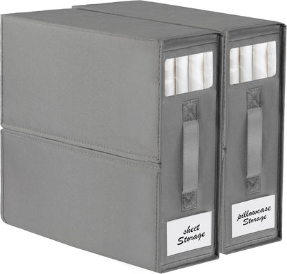 2-Pack Bed Sheet Organizers and Storage, Oxford Grey