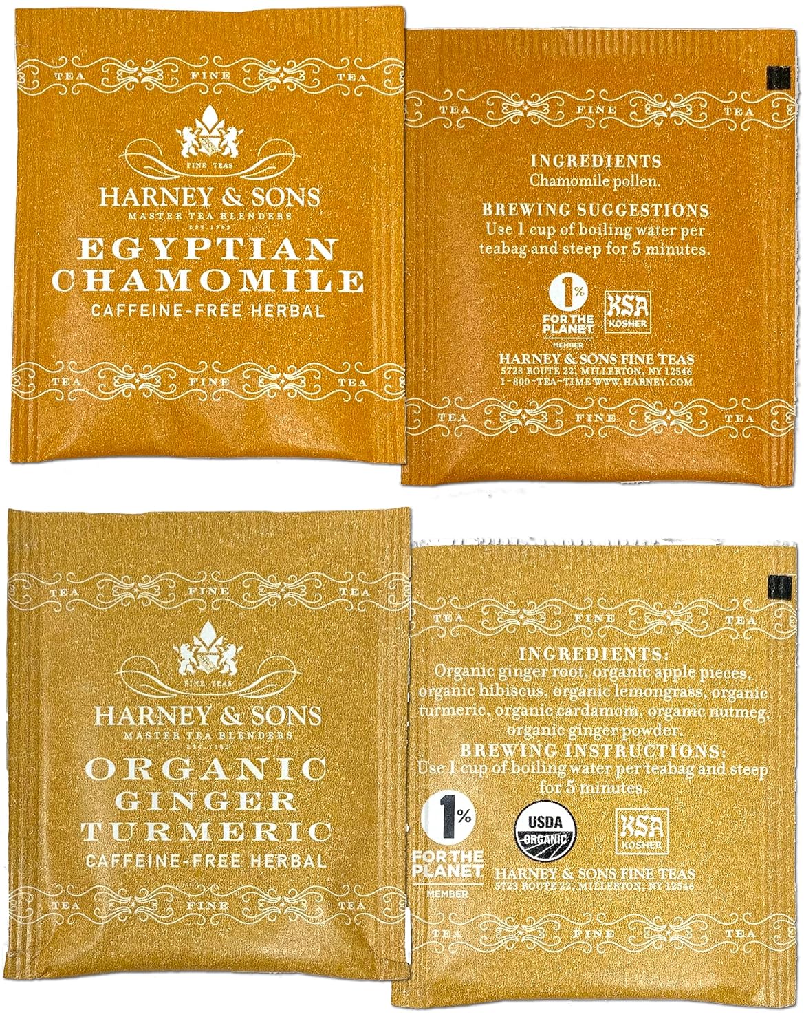 Harney & Sons Assorted Tea Bag Sampler 40 Count – Harney Decaf Tea Bags Variety Packs, Herbal Tea Bundle Caffeine Free Tea
