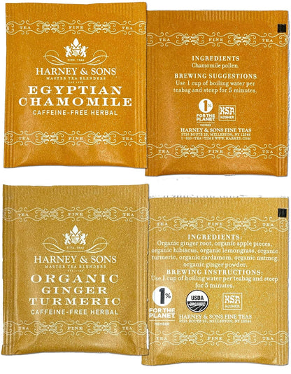 Harney & Sons Assorted Tea Bag Sampler 40 Count – Harney Decaf Tea Bags Variety Packs, Herbal Tea Bundle Caffeine Free Tea