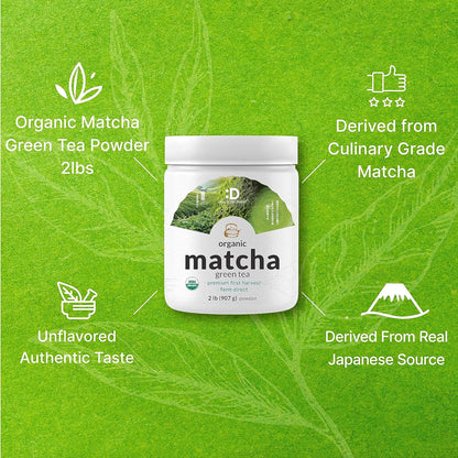 Organic Matcha Green Tea Powder, 2 lb (907g) | First Harvest, Culinary Grade | Japanese Sourced Cafe Mix | Zero Sugar, Keto Friendly, Non-GMO, Vegetarian