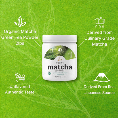 Organic Matcha Green Tea Powder, 2 lb (907g) | First Harvest, Culinary Grade | Japanese Sourced Cafe Mix | Zero Sugar, Keto Friendly, Non-GMO, Vegetarian